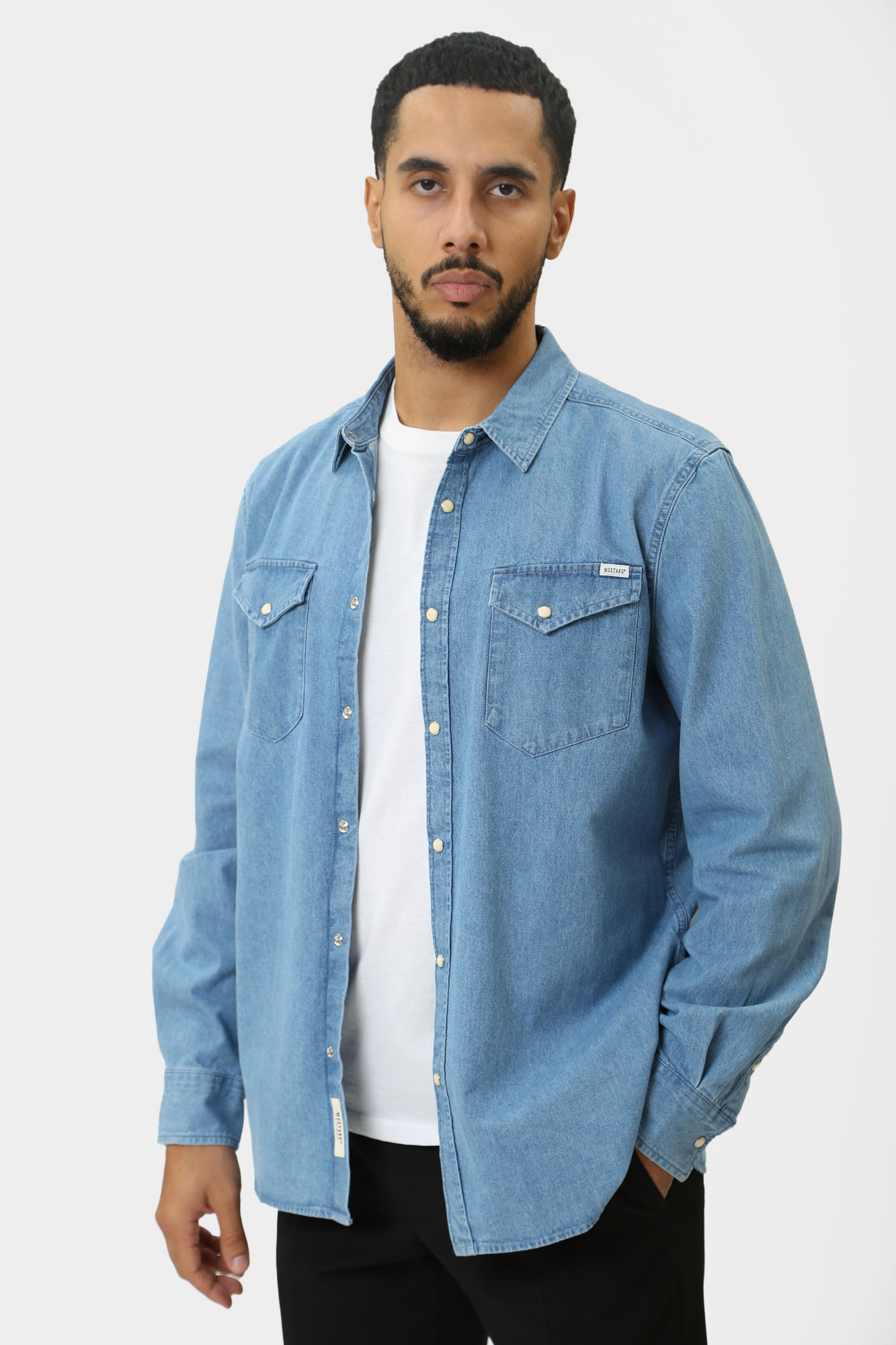 1015616-5000 Рубашка джинсовая д/р Mustang Синий