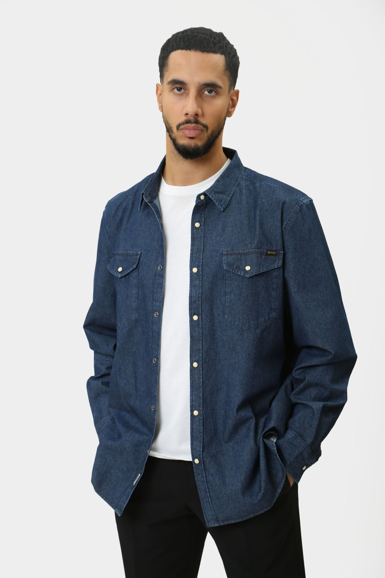 1015616-5000 Рубашка джинсовая д/р Mustang Синий